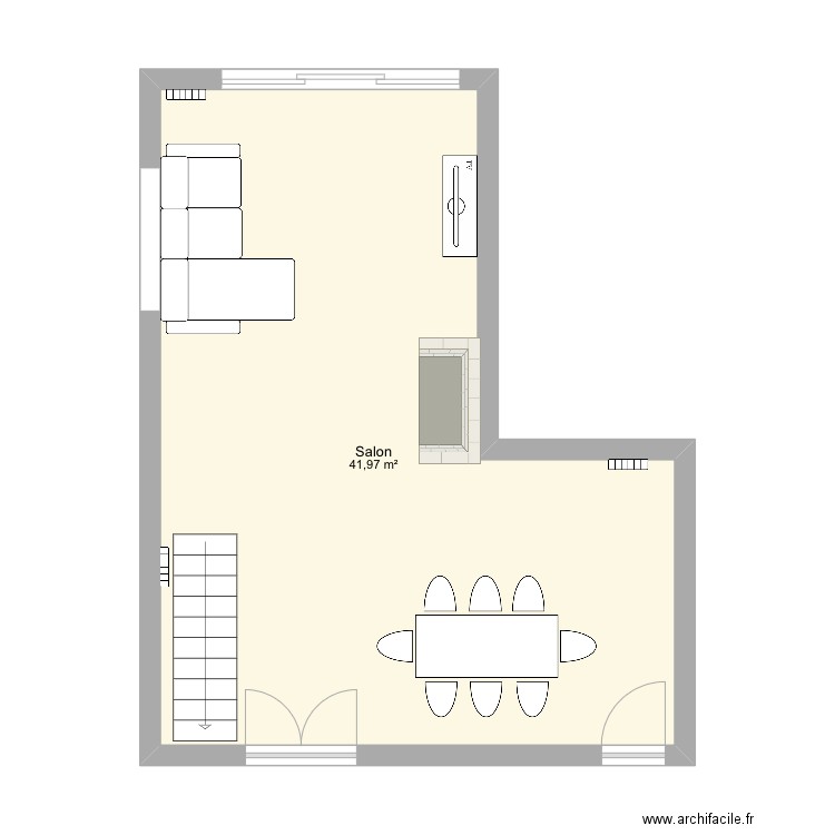 Salon. Plan de 1 pièce et 42 m2