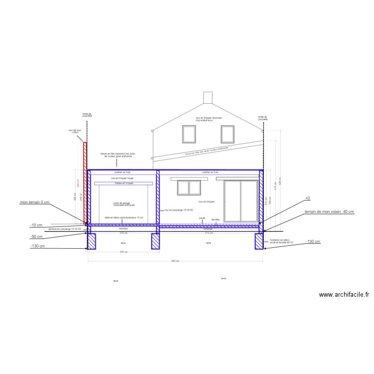 plan de coupe du terrain avec projet d'extension 1. Plan de 0 pièce et 0 m2