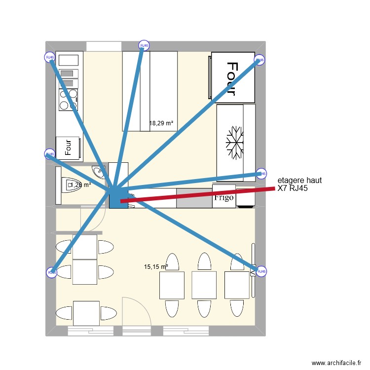 la casa reseau RJ45. Plan de 3 pièces et 35 m2