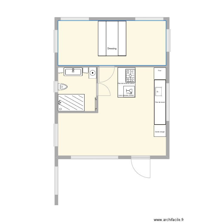 Lacet Flair_plan de base avec les aménagements int._pour offre. Plan de 2 pièces et 40 m2