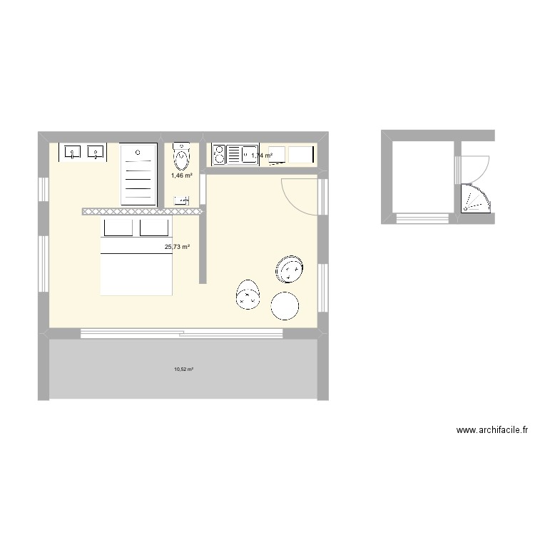 Cube 2. Plan de 3 pièces et 29 m2