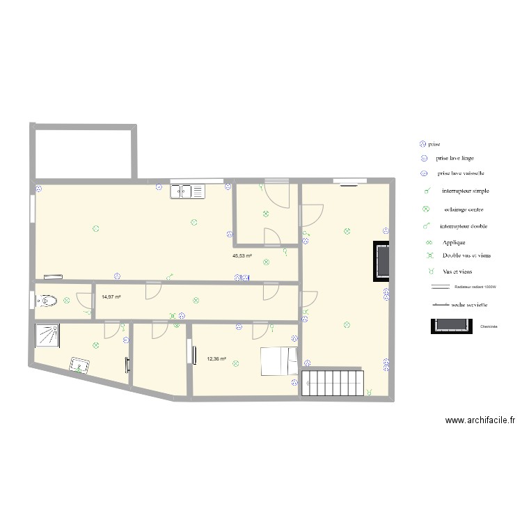 maison luc. Plan de 3 pièces et 73 m2