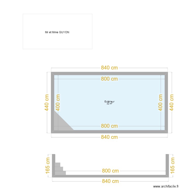 Plan piscine 8x4. Plan de 1 pièce et 32 m2