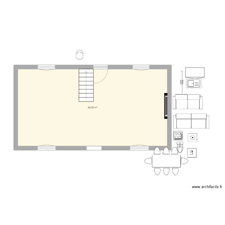 maison model à amenager avec mobilier. Plan de 1 pièce et 47 m2