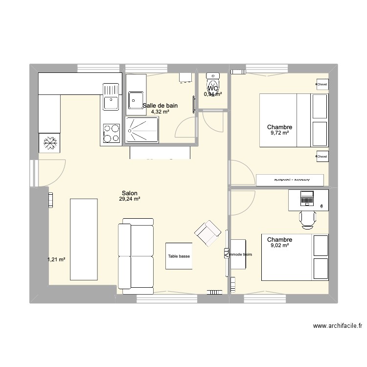 CHAMBRE 2. Plan de 6 pièces et 54 m2