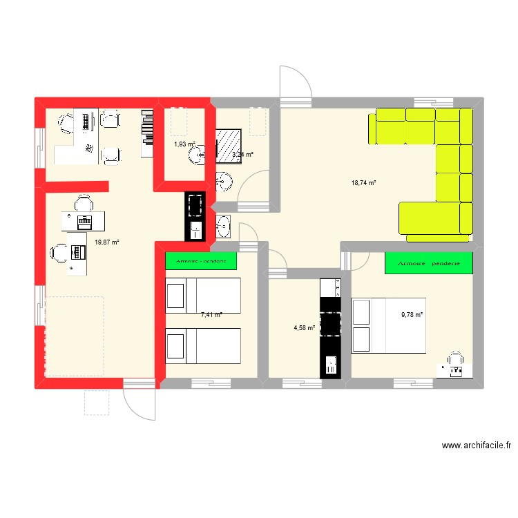 plan casa jnsbl. Plan de 7 pièces et 66 m2