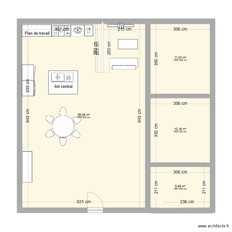 Plan maison 88m3. Plan de 4 pièces et 87 m2