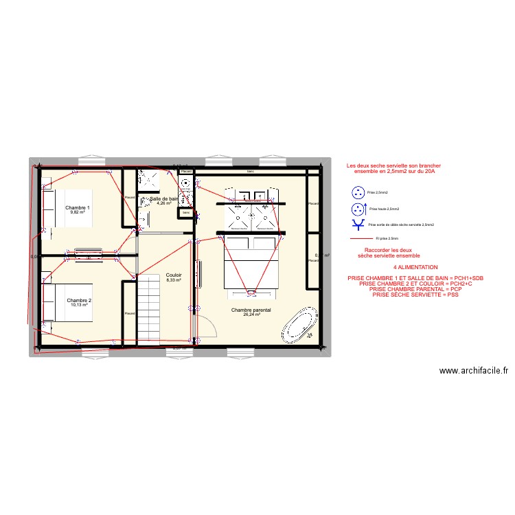 Festigny MOI  1 étage PRISE . Plan de 20 pièces et 64 m2