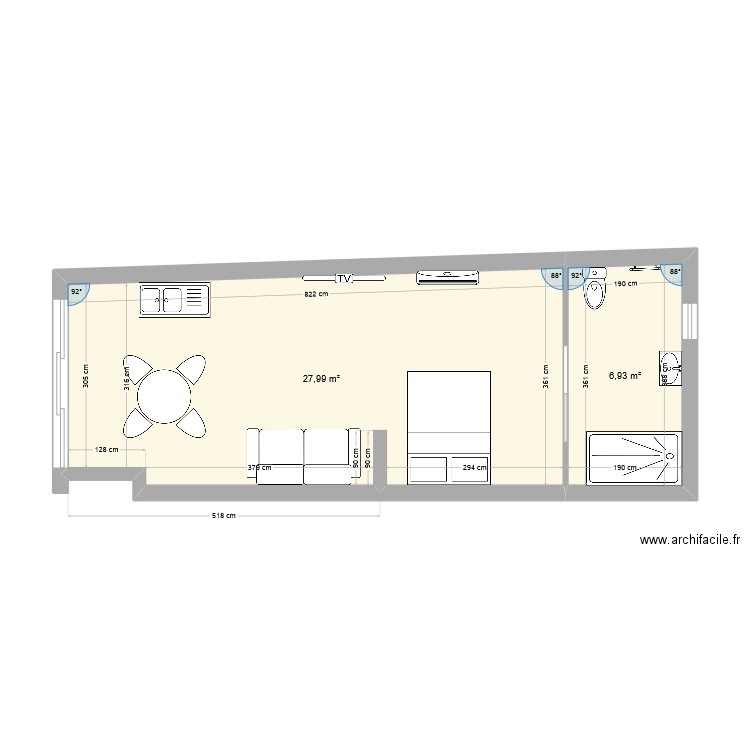 RAMBAUD RDC. Plan de 2 pièces et 35 m2