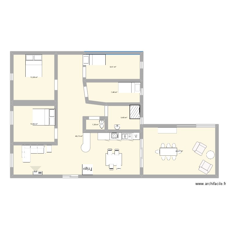 agrandissement maison. Plan de 8 pièces et 122 m2