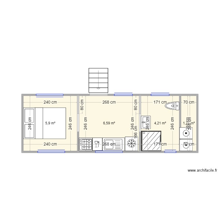 campingcar. Plan de 4 pièces et 18 m2