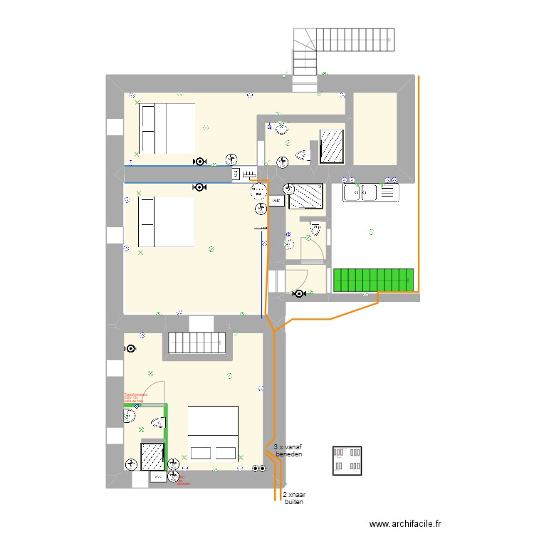 ontwerp electra en installatie. Plan de 24 pièces et 229 m2