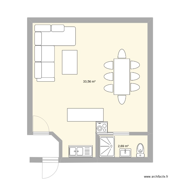 piece commune2. Plan de 2 pièces et 36 m2