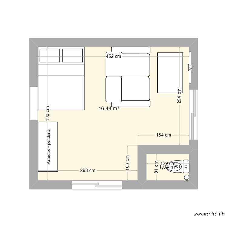 chambre tristan. Plan de 2 pièces et 17 m2