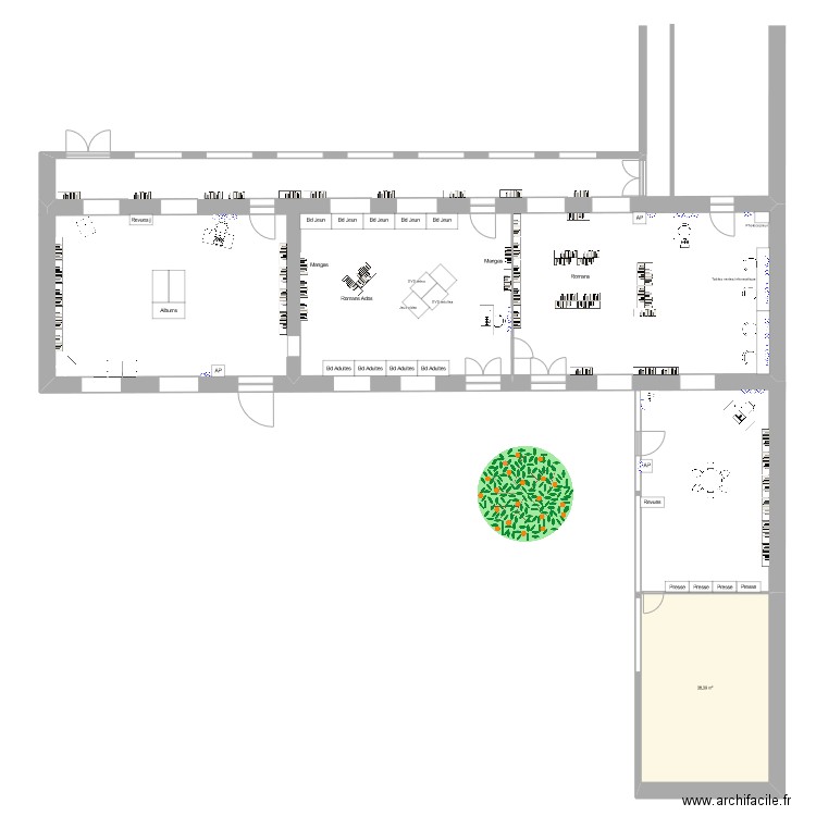 Ecole La République. Plan de 1 pièce et 38 m2