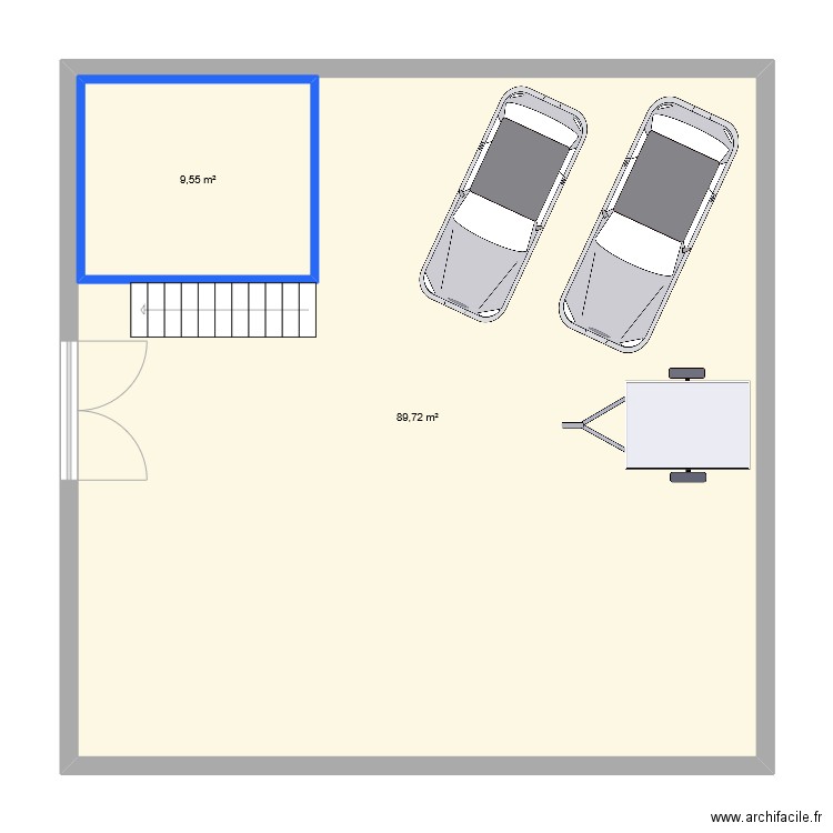 mezzanine. Plan de 2 pièces et 110 m2