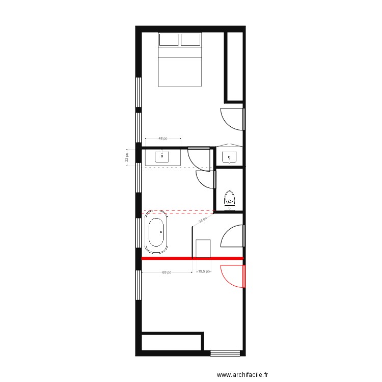 Collard sdb grande3. Plan de 4 pièces et 24 m2