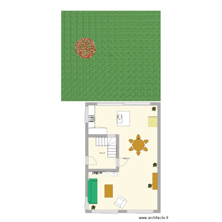 Coloniale 39. Plan de 2 pièces et 62 m2