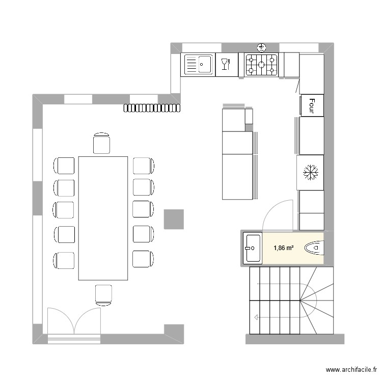 YETI3. Plan de 1 pièce et 2 m2