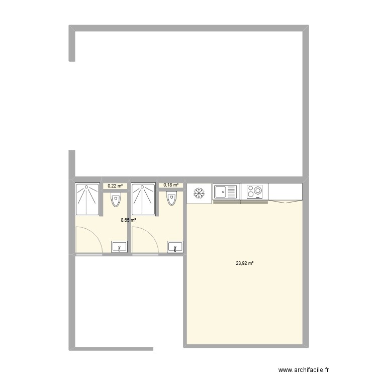 BLOC SANITAIRE. Plan de 4 pièces et 33 m2