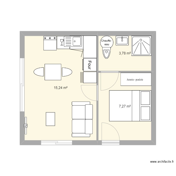 POOL HOUSE. Plan de 3 pièces et 26 m2