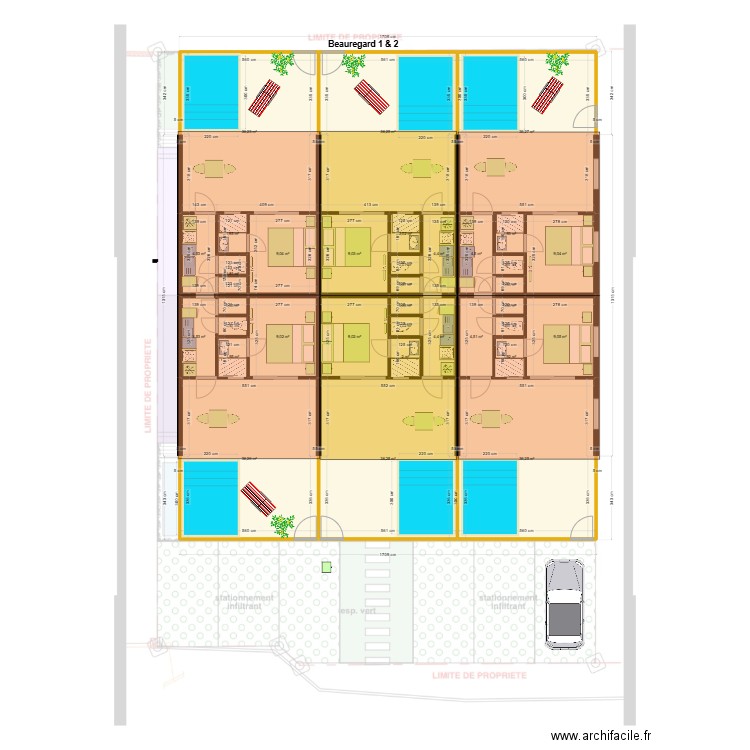 Beauregard 1 & 2 Toit. Plan de 35 pièces et 321 m2