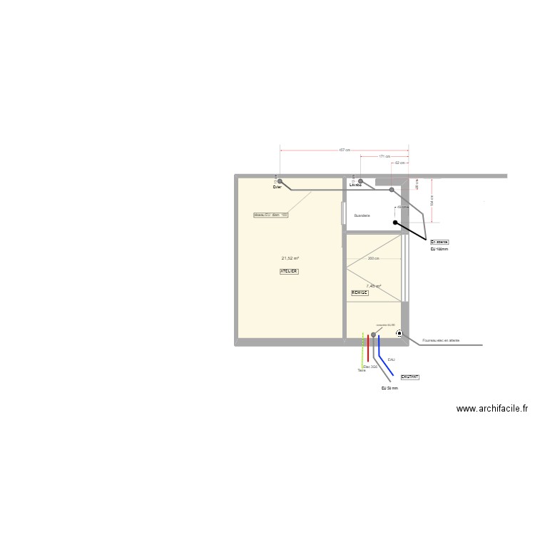 Abri de Jardin / Buanderie . Plan de 2 pièces et 29 m2