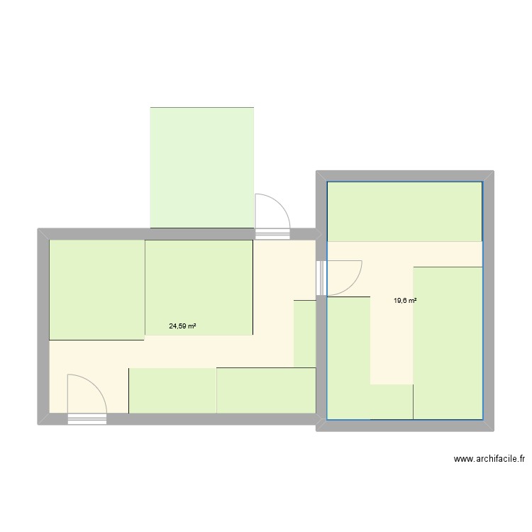 Pop-up. Plan de 2 pièces et 44 m2