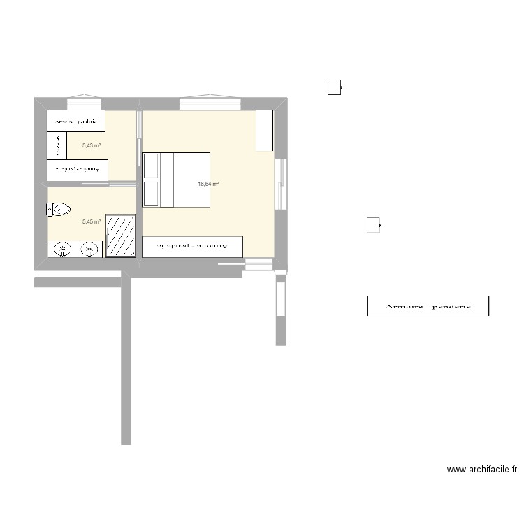 ext mitoyen v1. Plan de 3 pièces et 28 m2