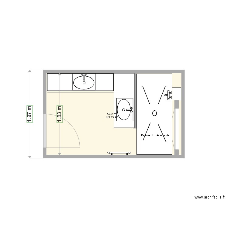 Salle de bain Montvert Bis. Plan de 1 pièce et 5 m2