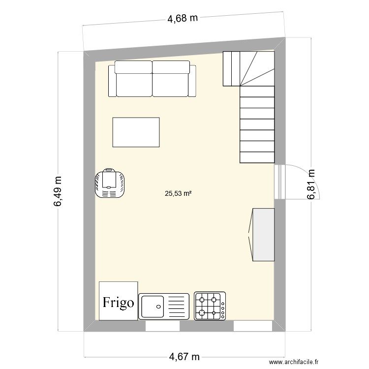 SPLC BAS. Plan de 1 pièce et 26 m2