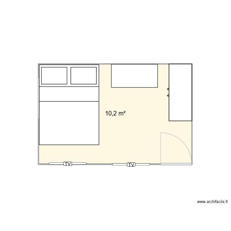 chambre. Plan de 1 pièce et 10 m2