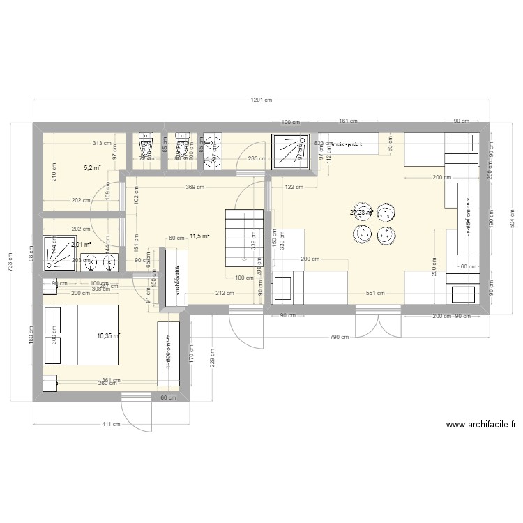 MI CASA ASTURIANA sous sol. Plan de 5 pièces et 57 m2