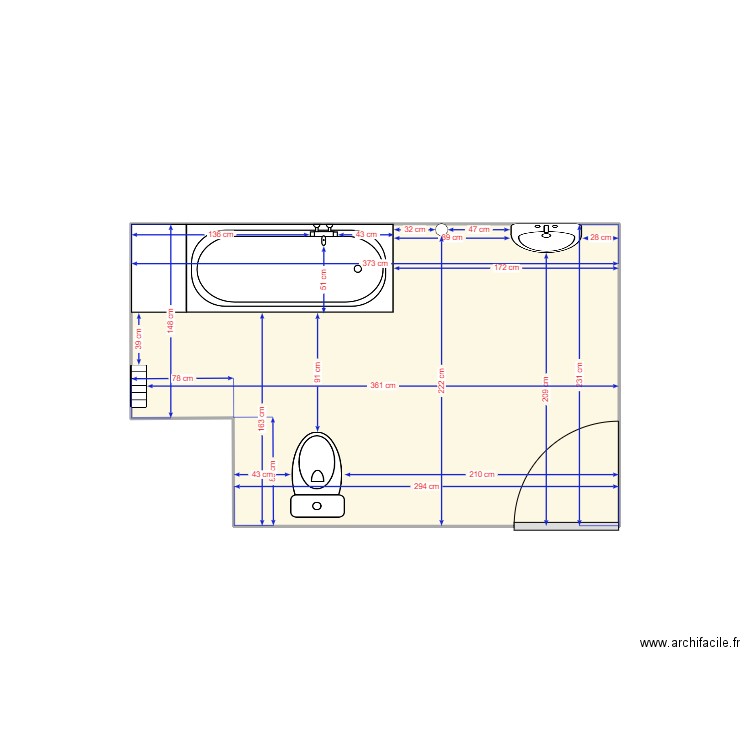 Plan salle de bain . Plan de 1 pièce et 8 m2