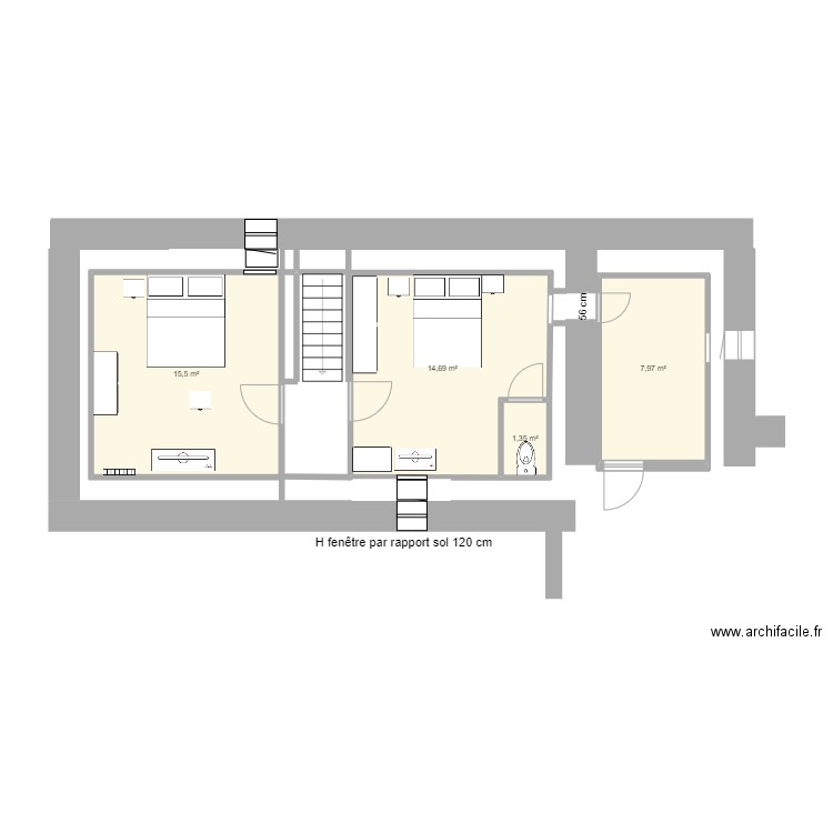 esquisse combles aménagés. Plan de 4 pièces et 40 m2