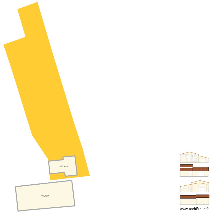 facade . Plan de 2 pièces et 540 m2