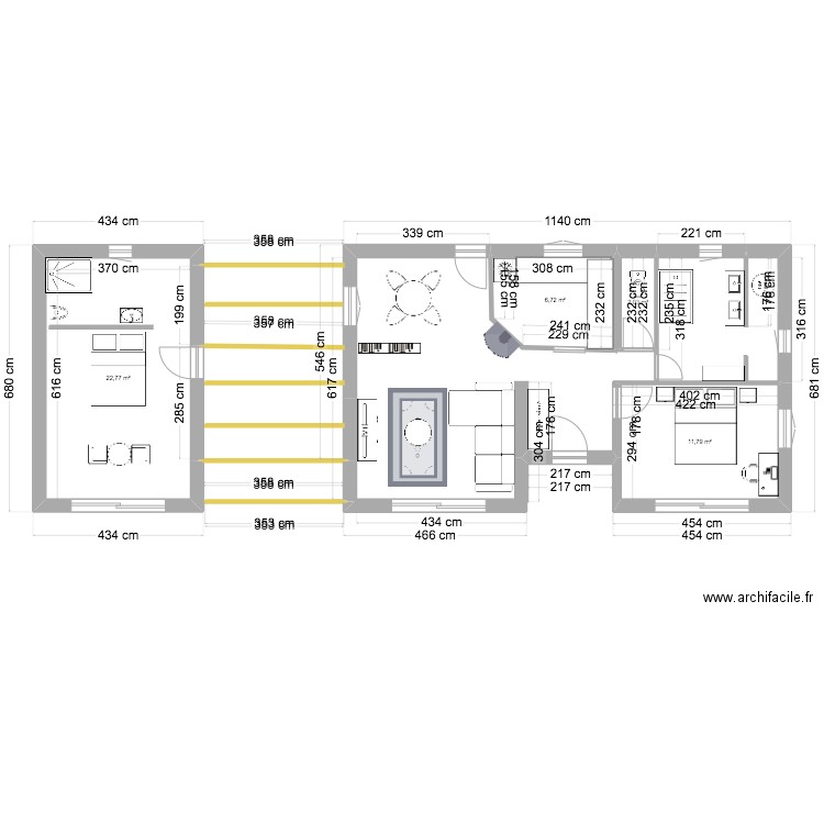 maison. Plan de 4 pièces et 43 m2