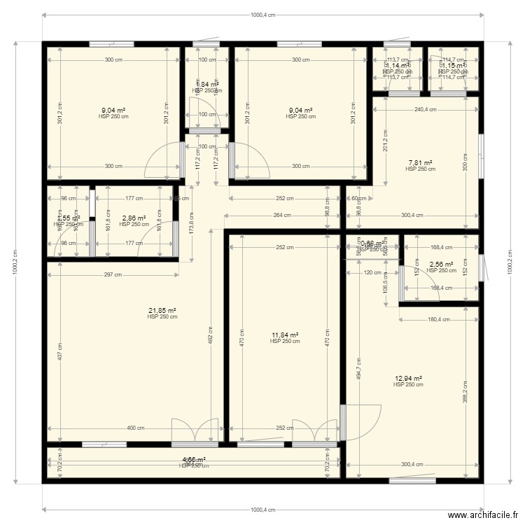 BILLY VIL. Plan de 14 pièces et 89 m2