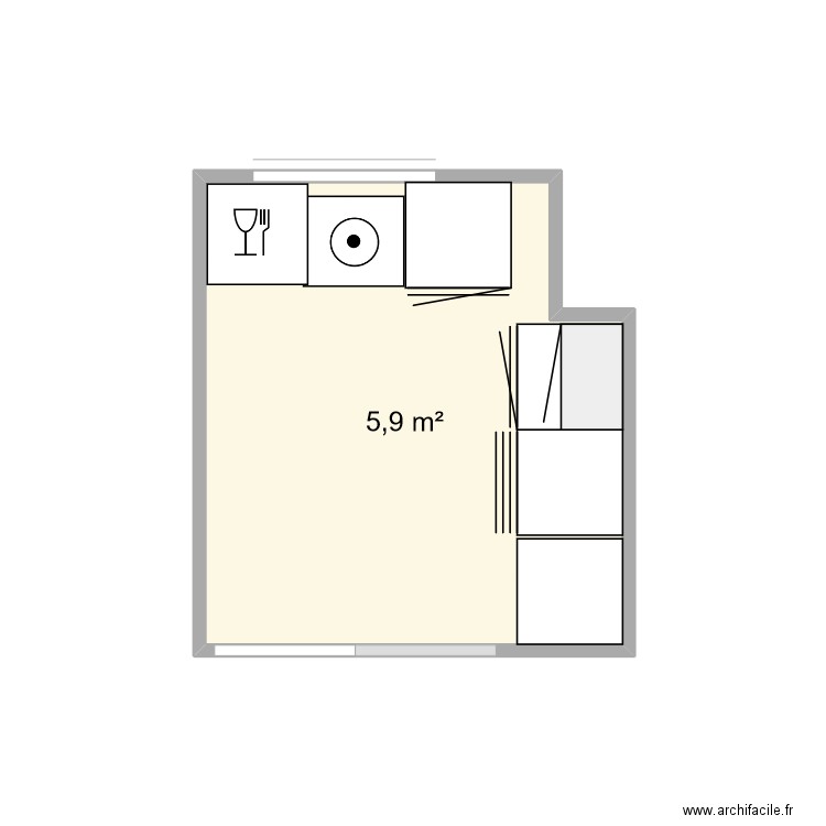 CUISINE T2. Plan de 1 pièce et 6 m2