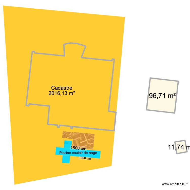 piscine cadastre. Plan de 2 pièces et 108 m2