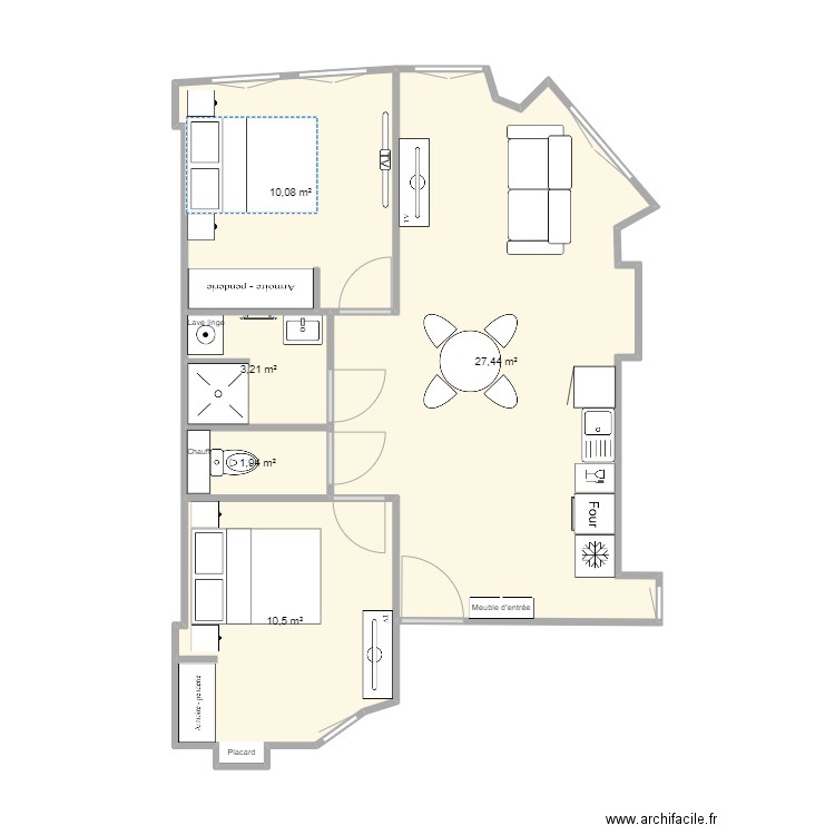 Rdc La Ferté. Plan de 5 pièces et 53 m2