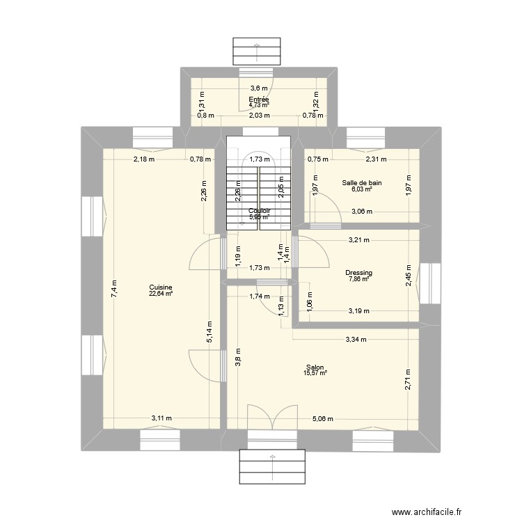 Dangio rez-de-chaussée. Plan de 6 pièces et 63 m2