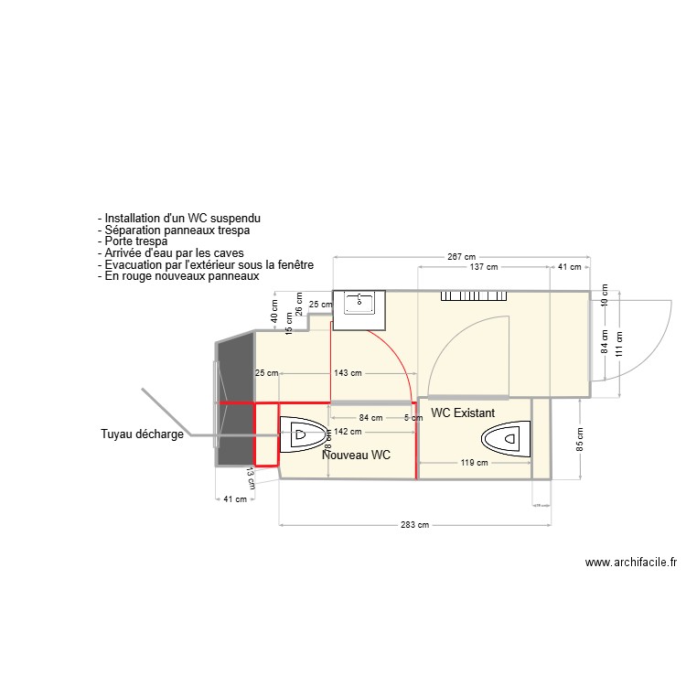 wc int. Plan de 5 pièces et 7 m2