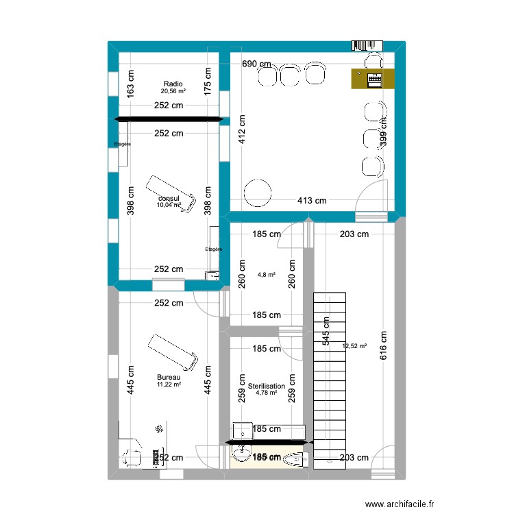 Plan cabinet dentaire. Plan de 7 pièces et 65 m2