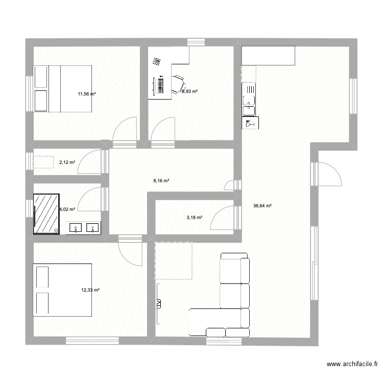 maison3. Plan de 8 pièces et 87 m2