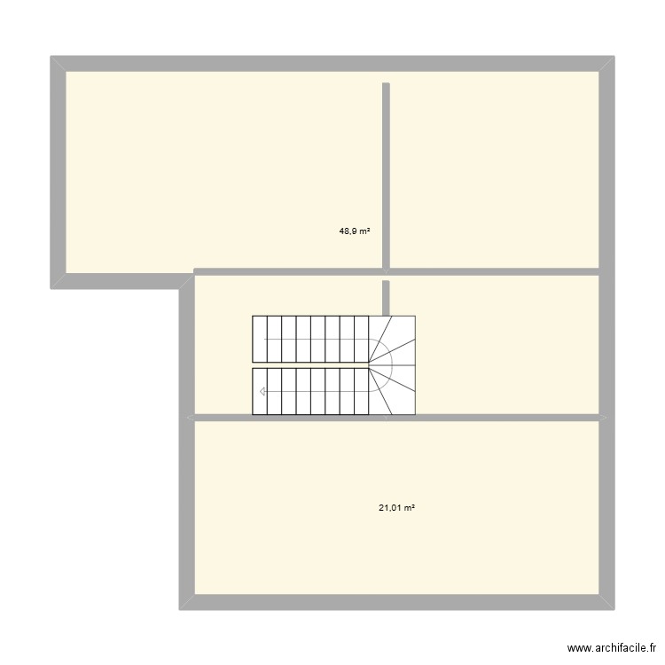 etage. Plan de 2 pièces et 70 m2