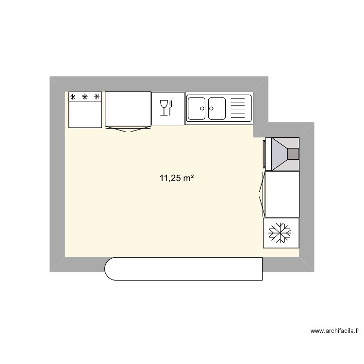 Cuisine Sarah . Plan de 1 pièce et 11 m2