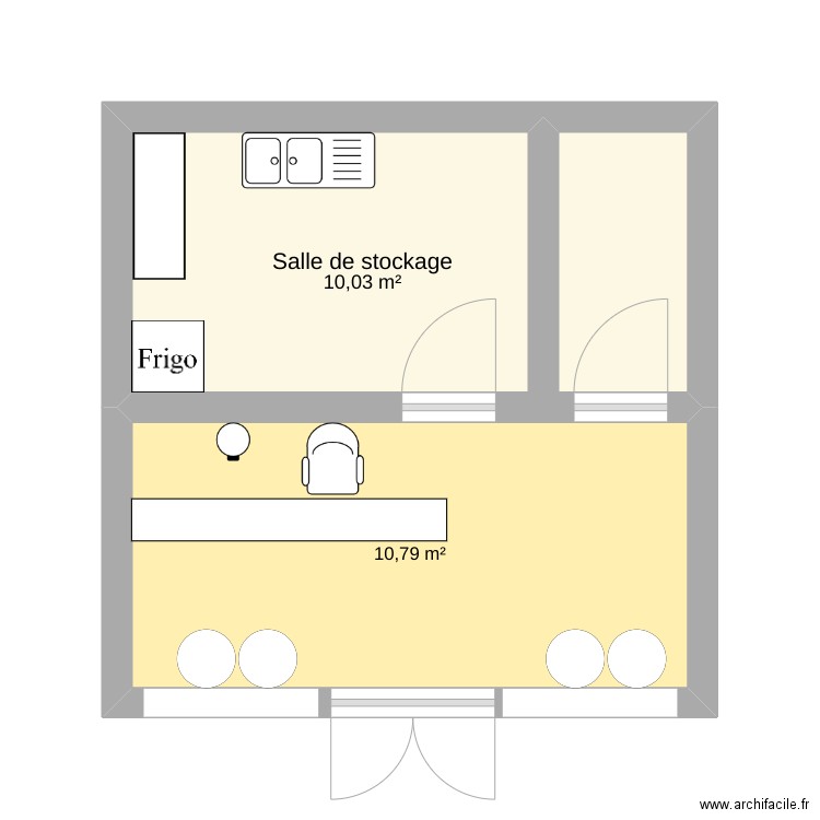 magasin . Plan de 2 pièces et 21 m2