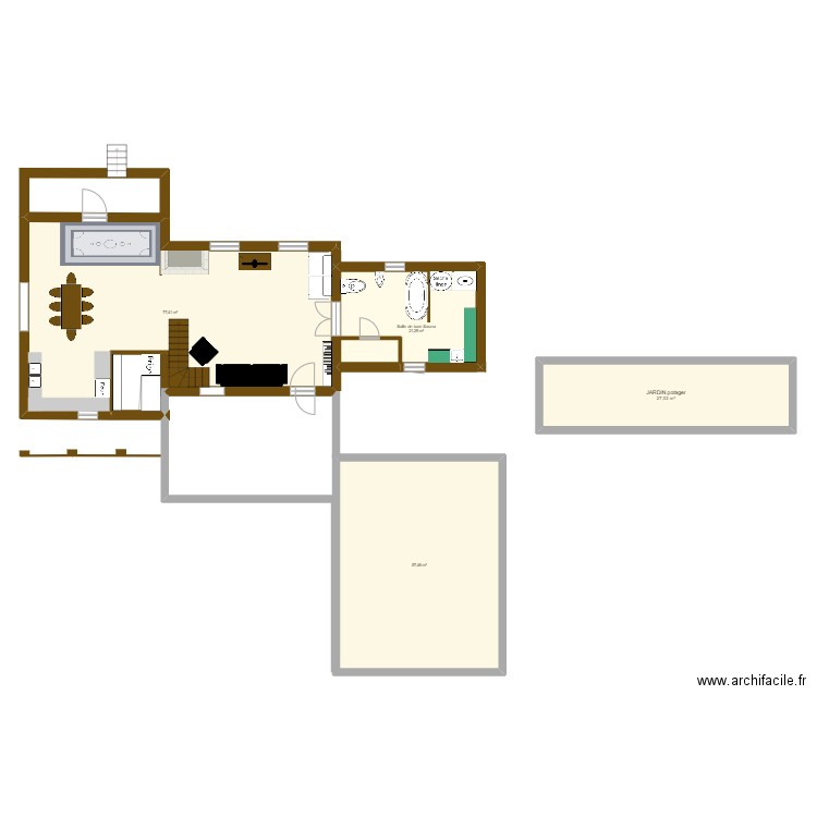 Maison originale + maison ched. Plan de 4 pièces et 183 m2