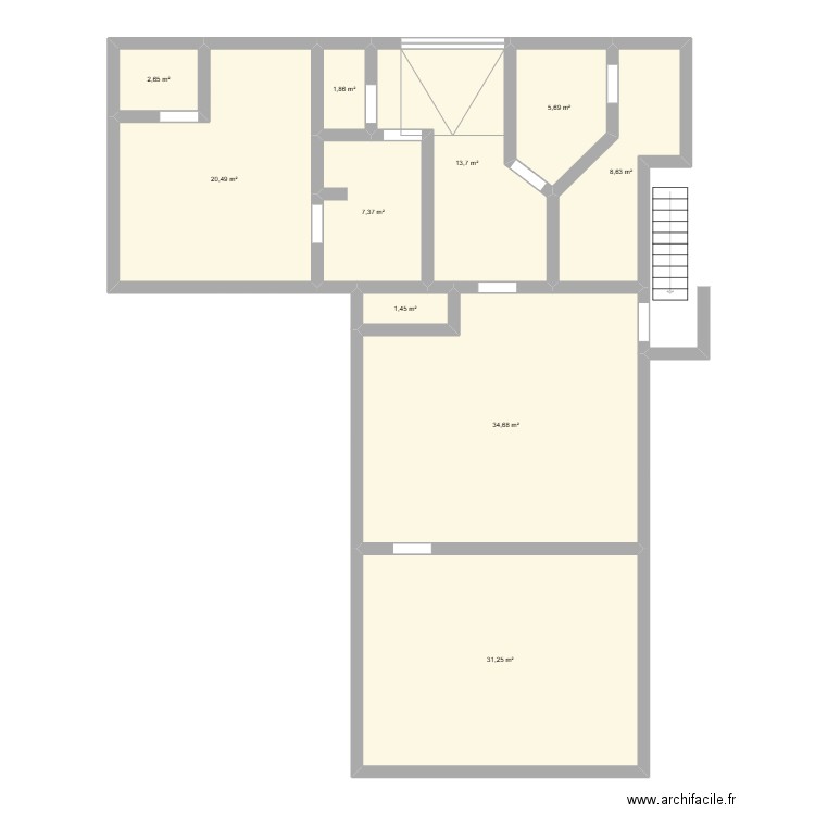 Sous sol merville Franceville. Plan de 10 pièces et 128 m2